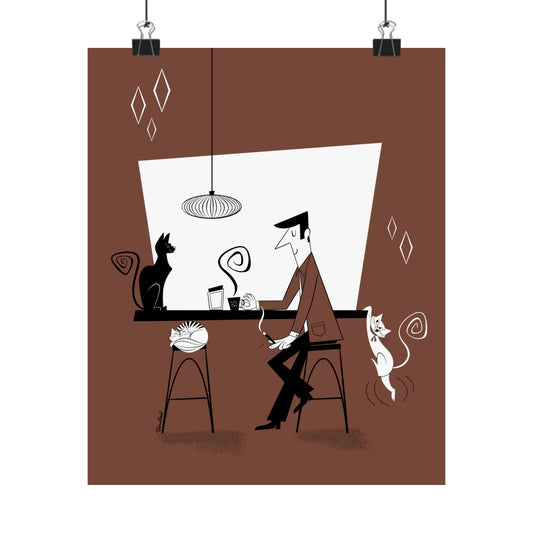 Coffee Shop with cats, rectangular art print