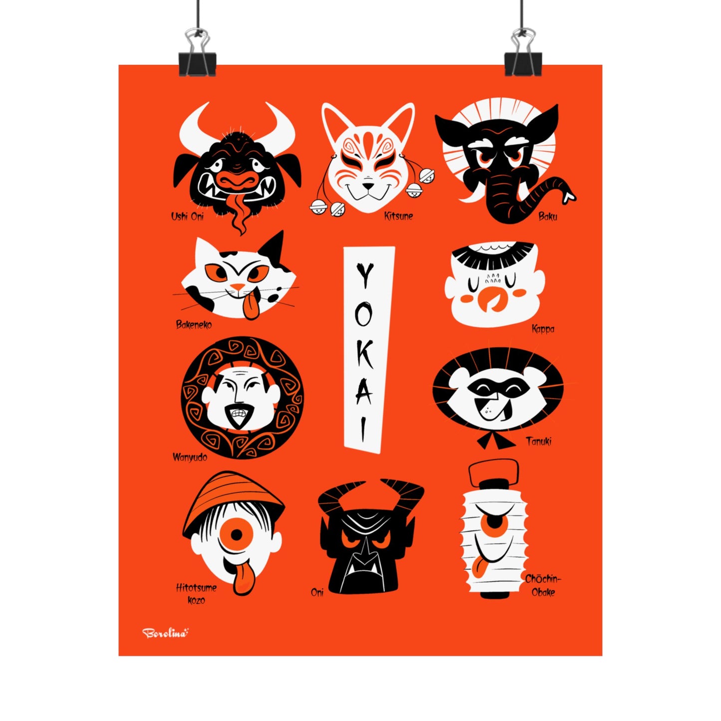 Yokai, lámina artística de espíritus japoneses, póster rectangular