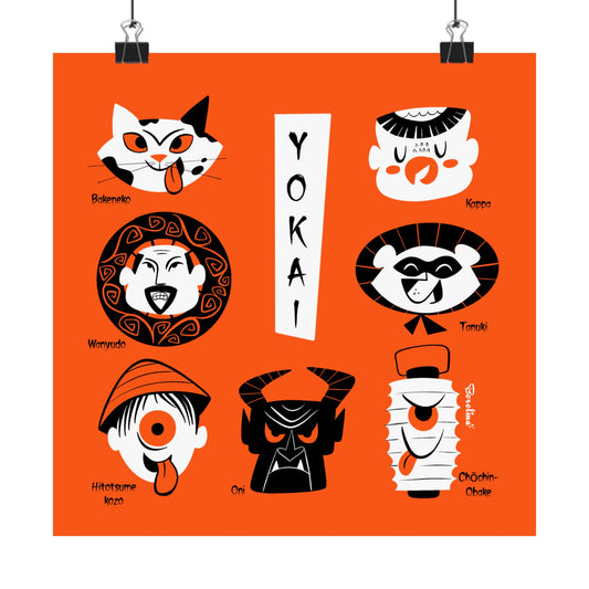 Yokai Monsters Art Print, Square Poster