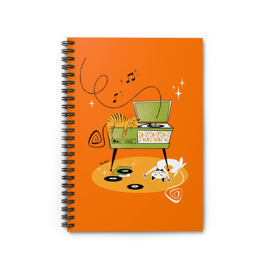 Cats with Retro Record Player, lined notebook