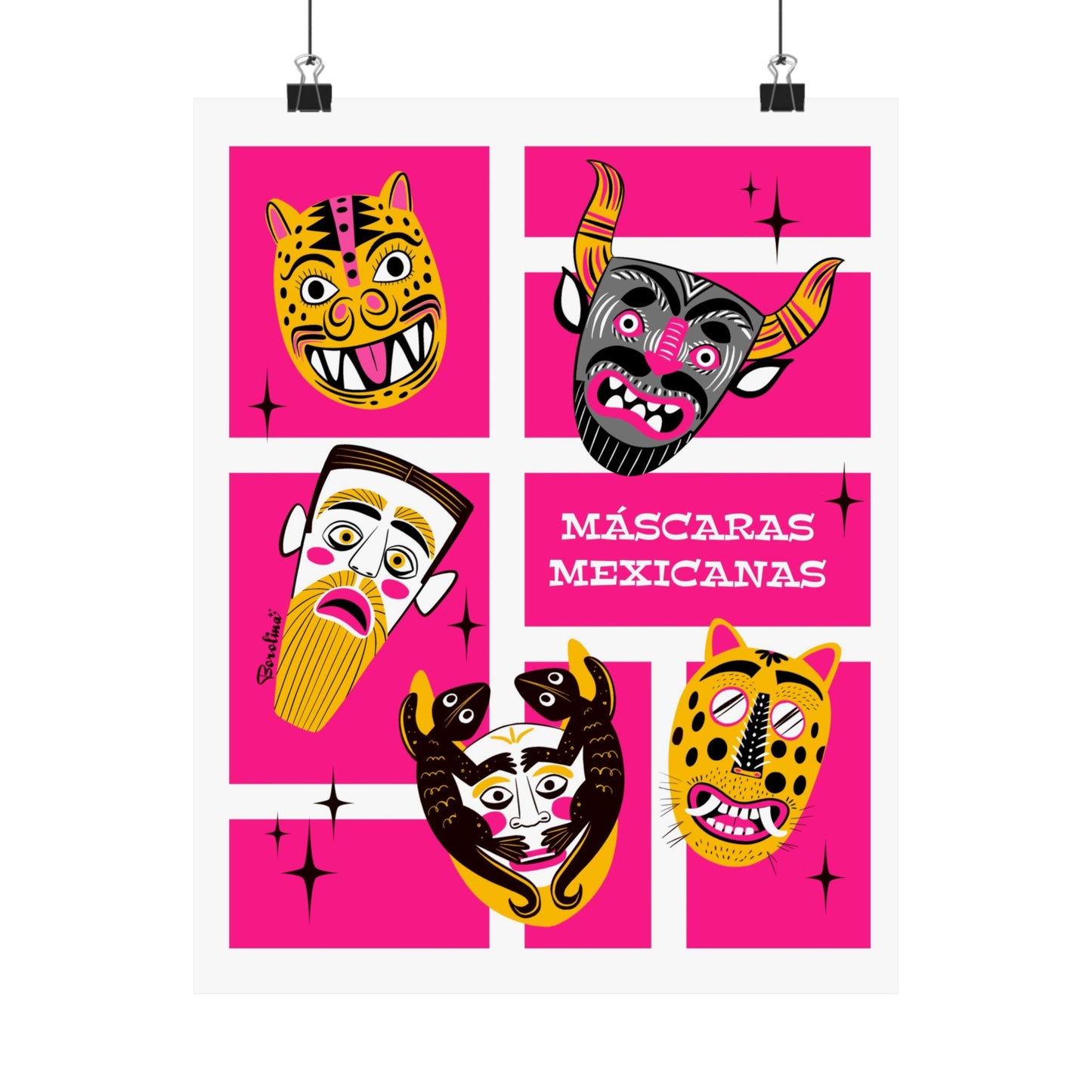 Lámina Artística Máscaras Mexicanas — Póster de Folclore Vibrante
