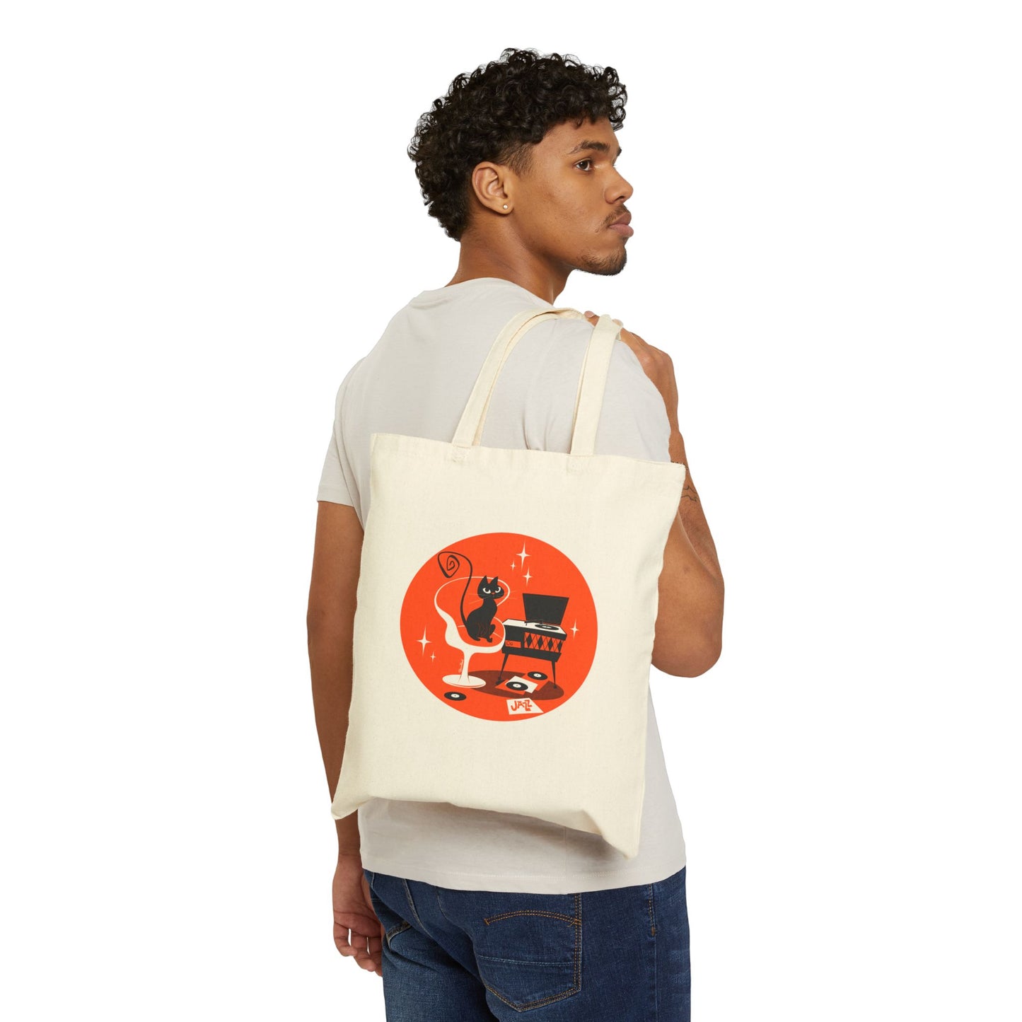 Gato de jazz; Bolsa de tela en color natural o negro