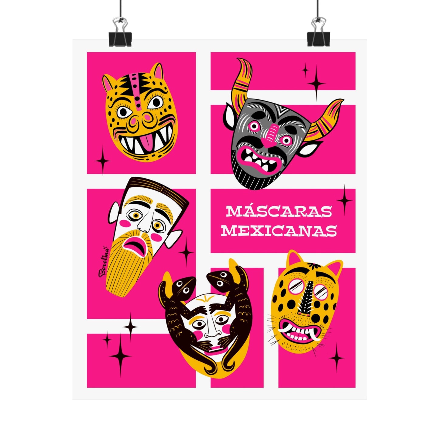 Lámina Artística Máscaras Mexicanas — Póster de Folclore Vibrante