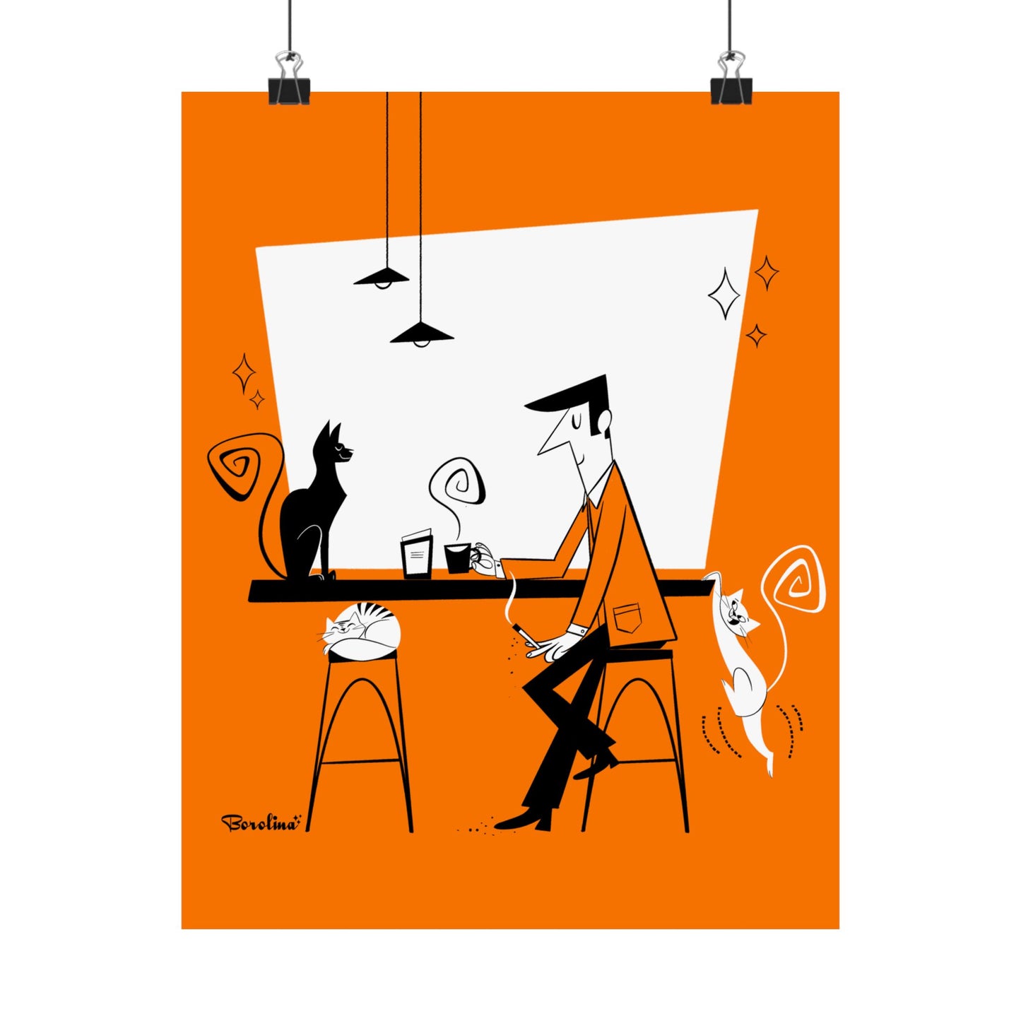 Café para Gatos (fondo naranja), impresión artística