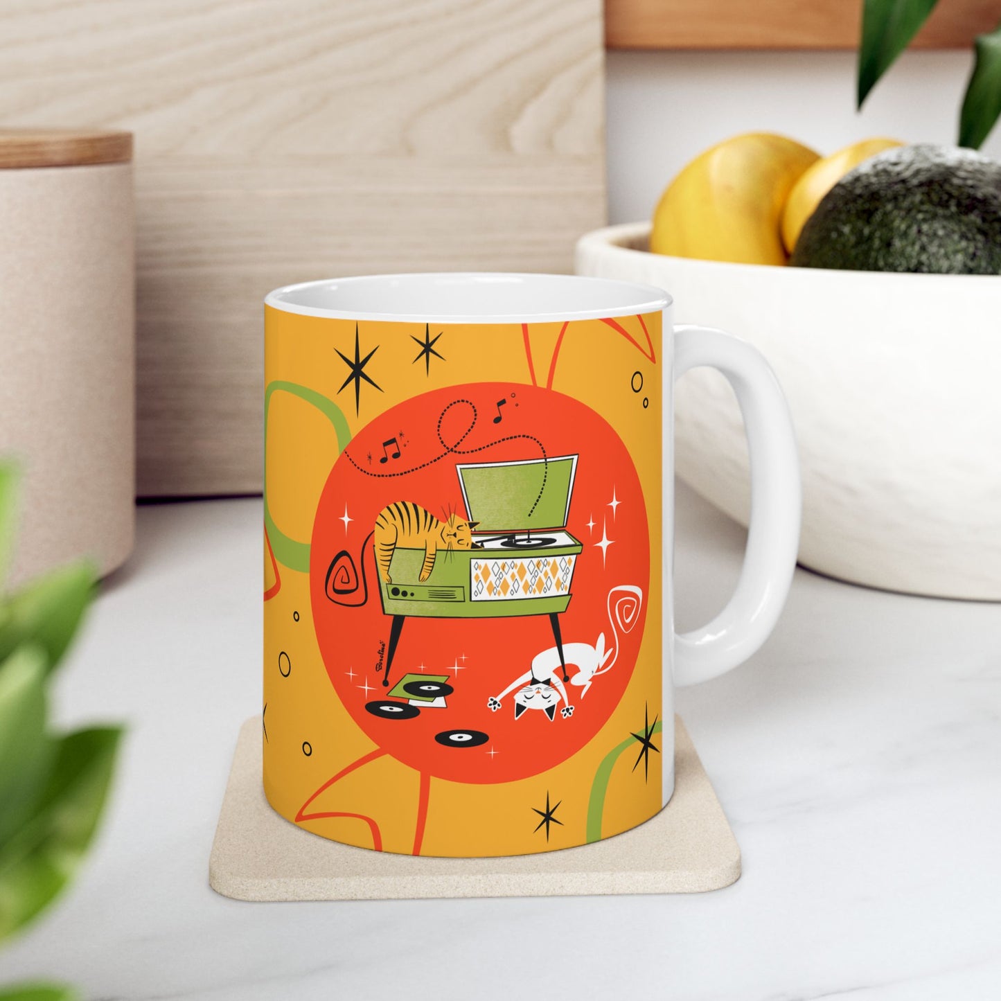 Siesta de gato con tocadiscos Taza de 11oz