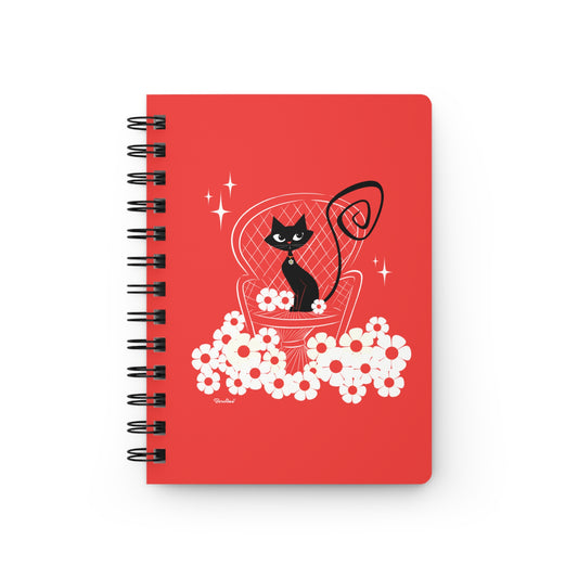 Black Cat on Peacock chair, Spiral Notebook with lined pages