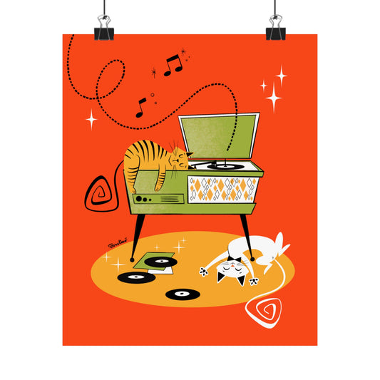 Cats napping on Record Player, art print