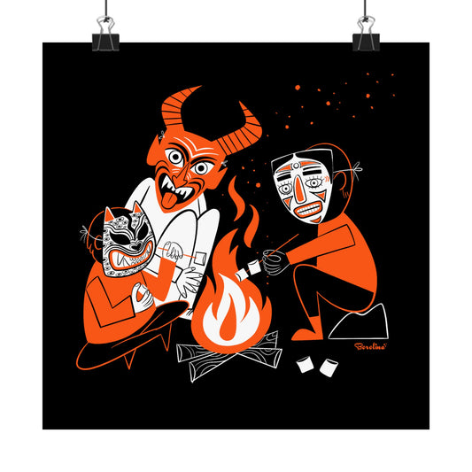 Mexican Masks with Bonfire, Square Art Print