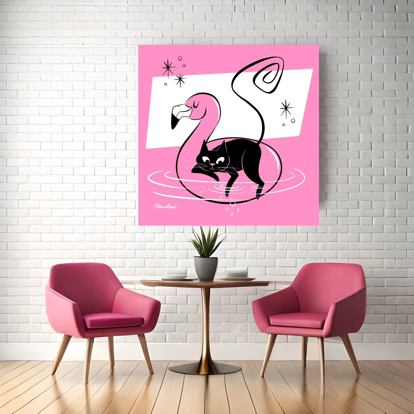 Flamingo Cat Art Print