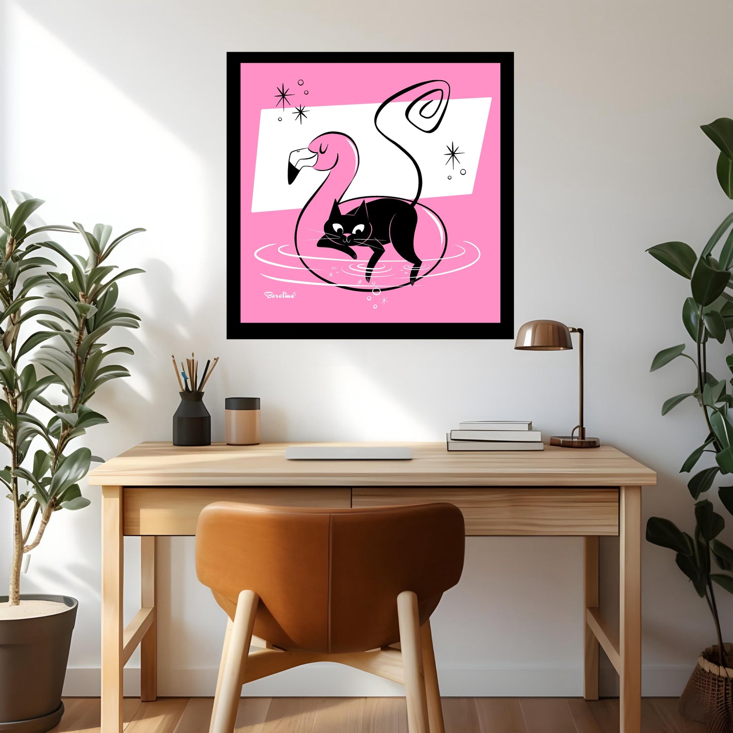 Flamingo Cat Art Print