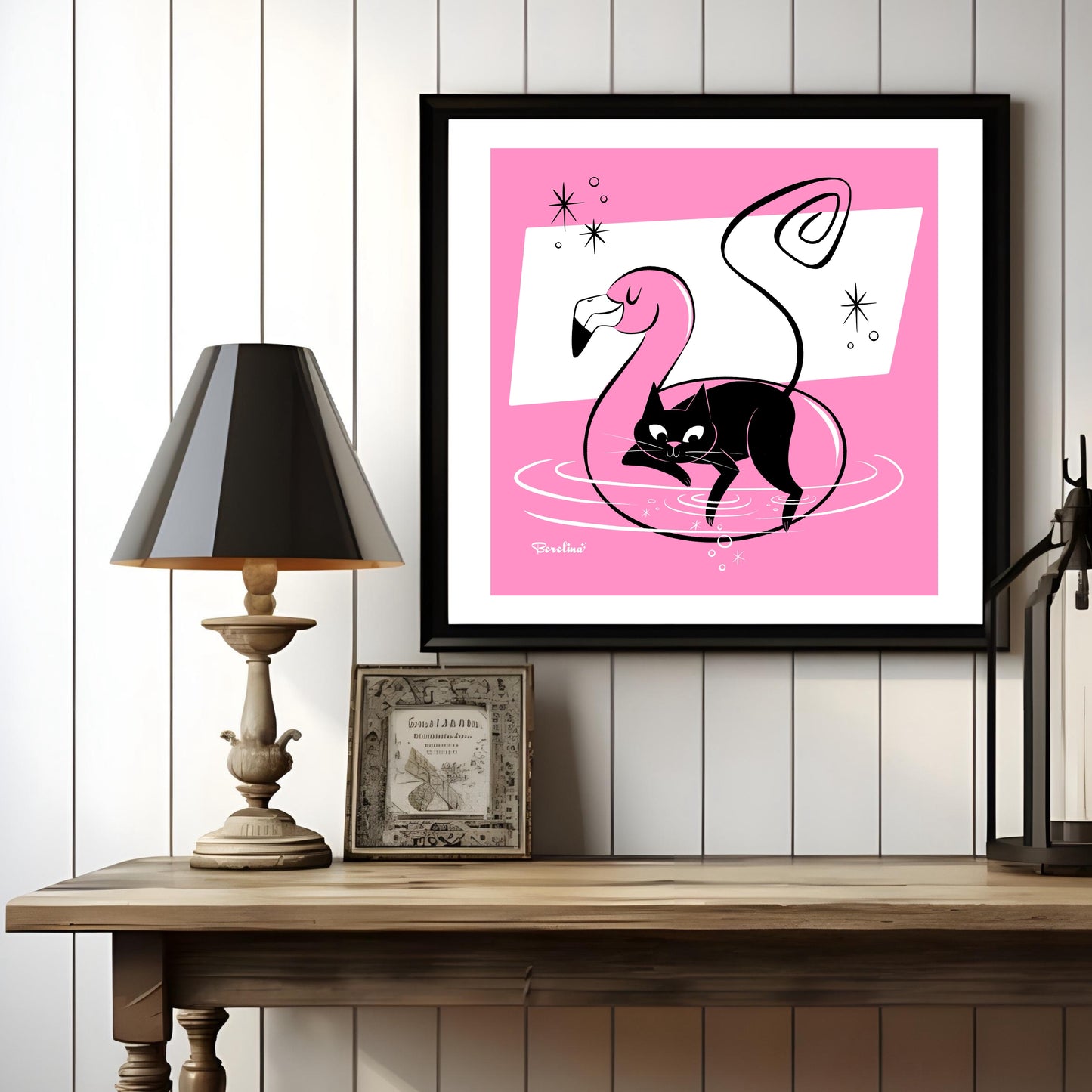 Flamingo Cat Art Print