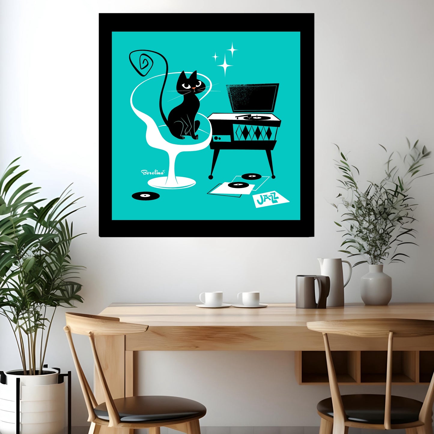 Jazz Cat Art Print in Teal