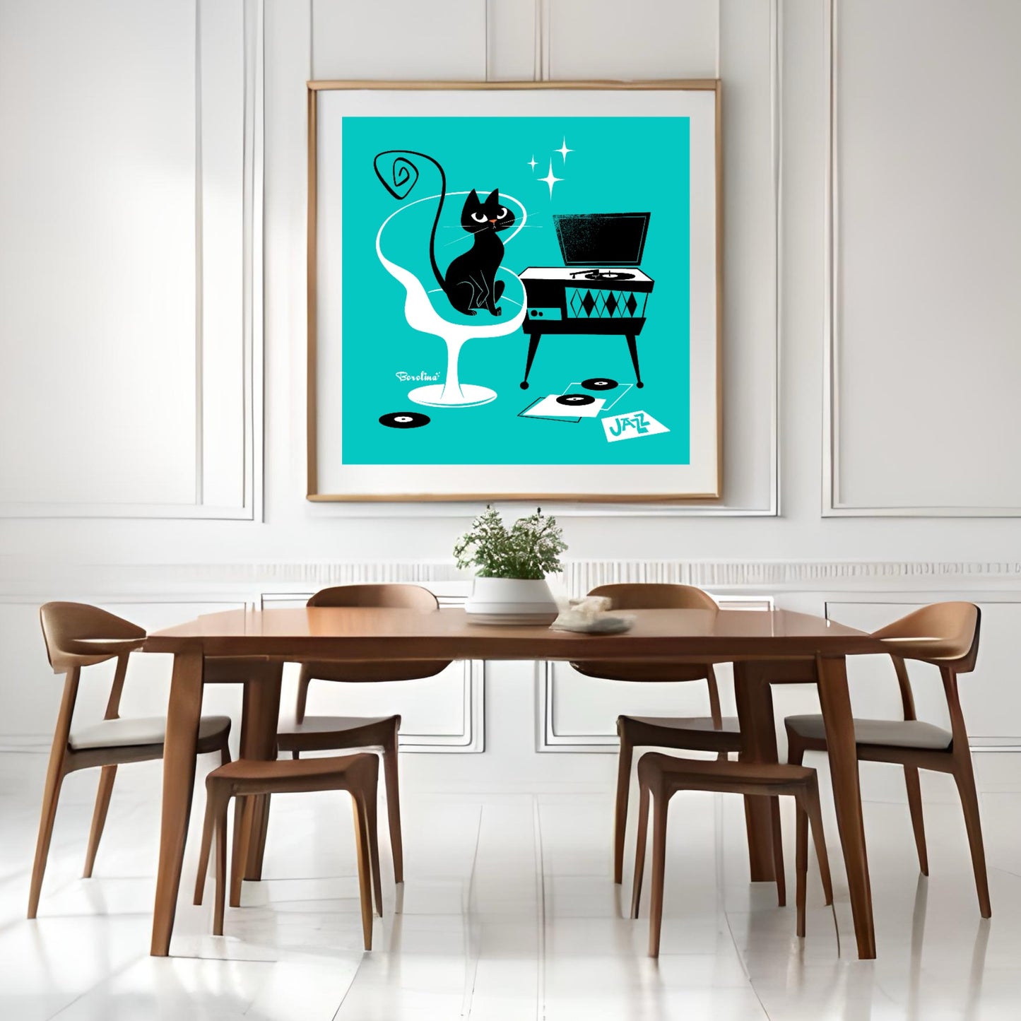 Jazz Cat Art Print in Teal