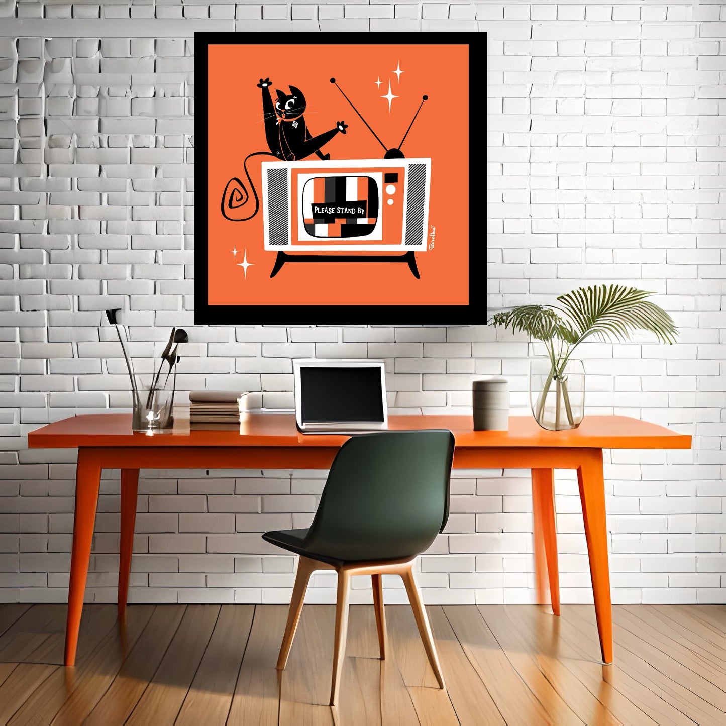 TV Cat Art Print